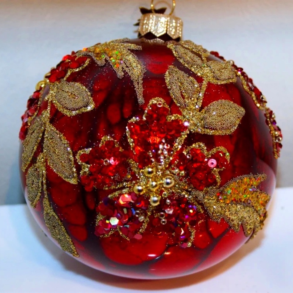 Neiman Marcus Glass Christmas ornament Bauble Made In Poland